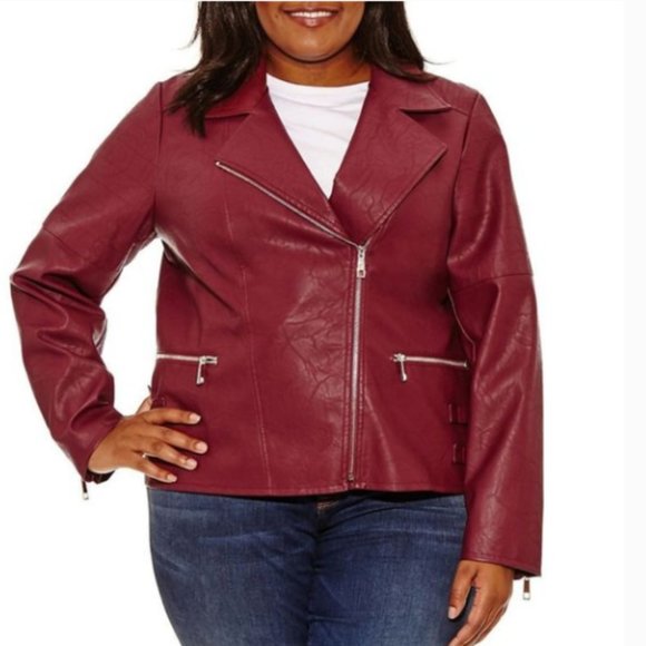 a.n.a Jackets & Blazers - NWT ANA Red Faux Leather Lightweight Moto Biker Motorcycle Jacket 1X